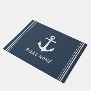 Tapete Nautica Vintage Âncora Seu Barco Nome Cinza Azul