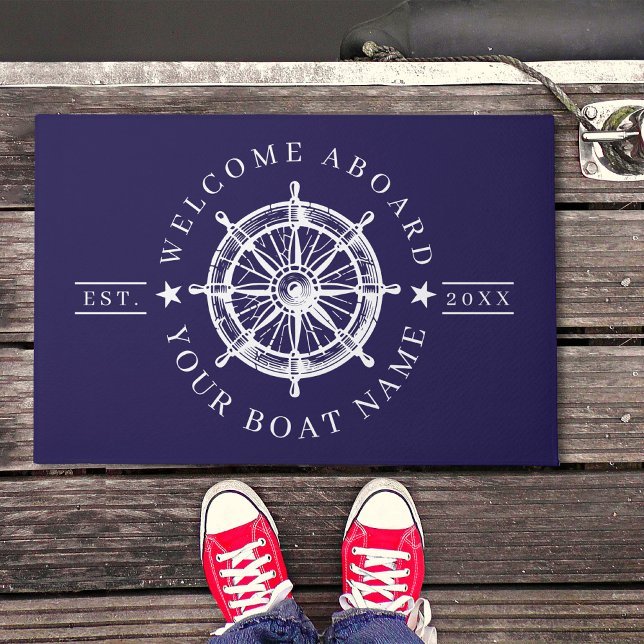Tapete Nautical Ship Wheel Boat Name Welcome Doormat (Nautical Ship Wheel Boat Name Welcome Doormat)