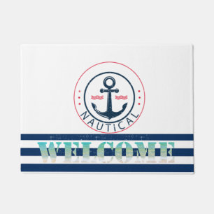 Tapete Náutico, Nome do Barco, Âncora Listras Azul-Marinh