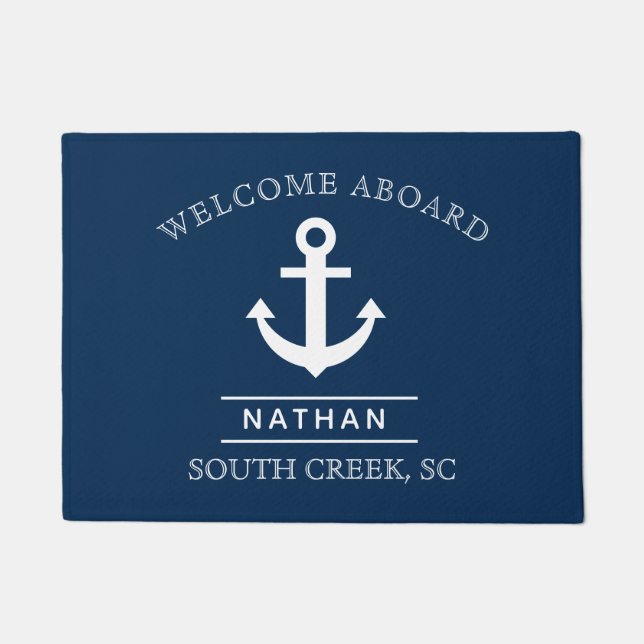 Tapete Navy Blue Welcome Aboard Custom Monogram Name (Frente)