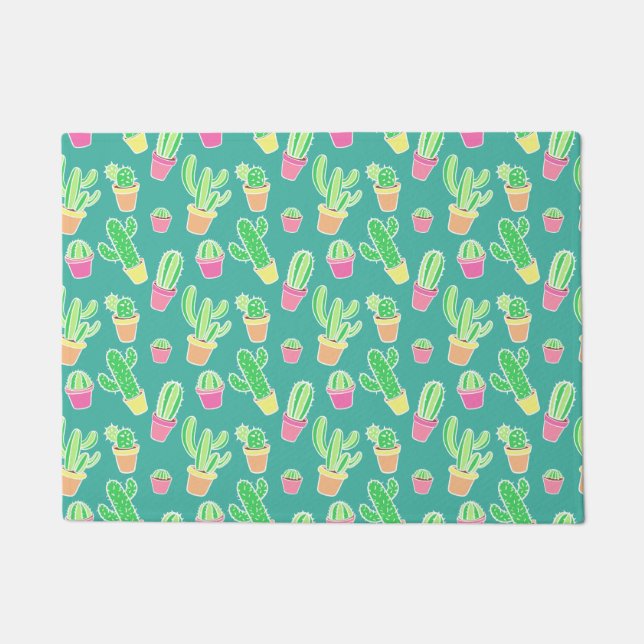 Tapete Neon Watercolor Cactus Em Potes (Frente)