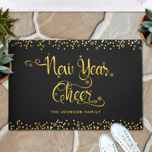 Tapete New Year Cheer Chic Gold Snowflakes Black Custom