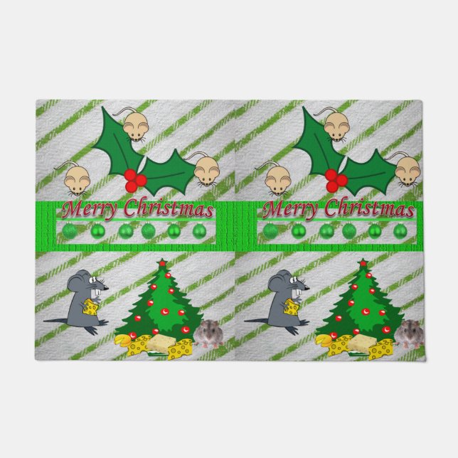 Tapete Noite de Natal Mat Feliz Camundongos de Natal (Frente)