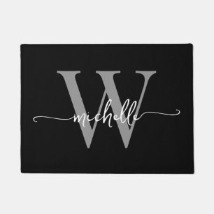 Tapete Nome com Script de Monograma Preto Cinza Elegante 