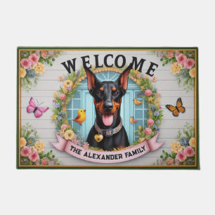 Tapete Nome da família Doberman Pincher Dog Floral Welcom
