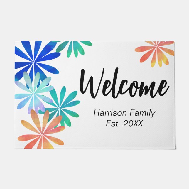 Tapete Nome da Família Floral Confirmado Bem-vindo (Frente)