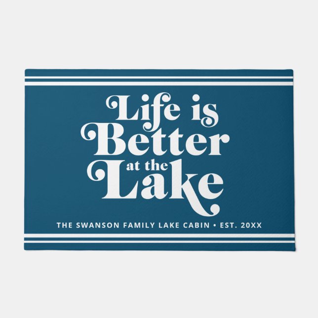 Tapete Nome da Família Modern Blue and White Lake Life (Frente)