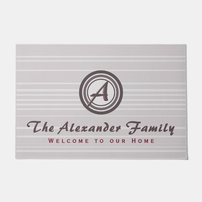 Tapete Nome da Família Monograma Medallion Welcome (Frente)