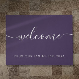 Tapete Nome da Família Personalizado Roxo Bem-vindo