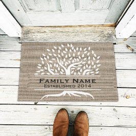 Tapete Nome Da Família Rustic Burlap Da Árvore Vintage Es