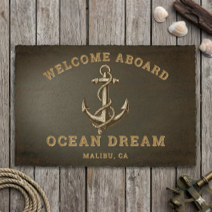 Tapete Nome de Barco Personalizado Âncora Náutico Bem-vin