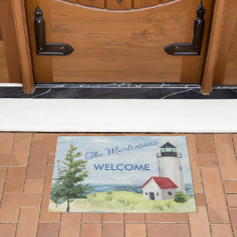 Tapete Nome de boas-vindas da cena do farol de aquarela e