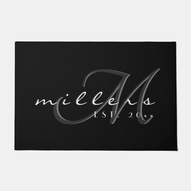 Tapete Nome Decorativo da Família e Monograma | Preto e b (Frente)