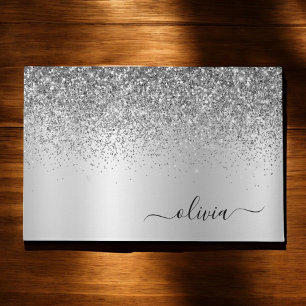 Tapete Nome do Glam do Monograma do Silver Glitter Metal