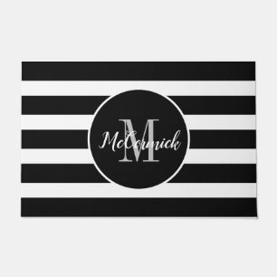 Tapete Nome do Monograma da Família Black and White Strip