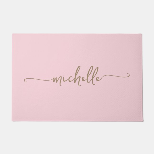 Tapete Nome Monograma Moderno em Dourado Script Rosa Bege (Frente)