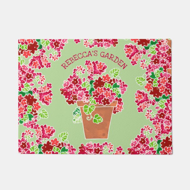 Tapete Nome Monogrammed floral dos gerânio vermelhos (Frente)