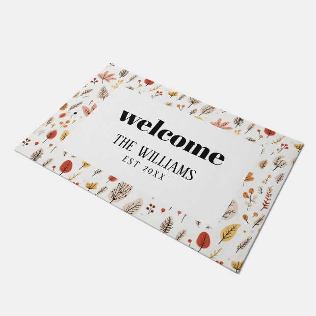 Tapete Nome Personalizado da Família Farmhouse Fall Bem-v (Inclinado)