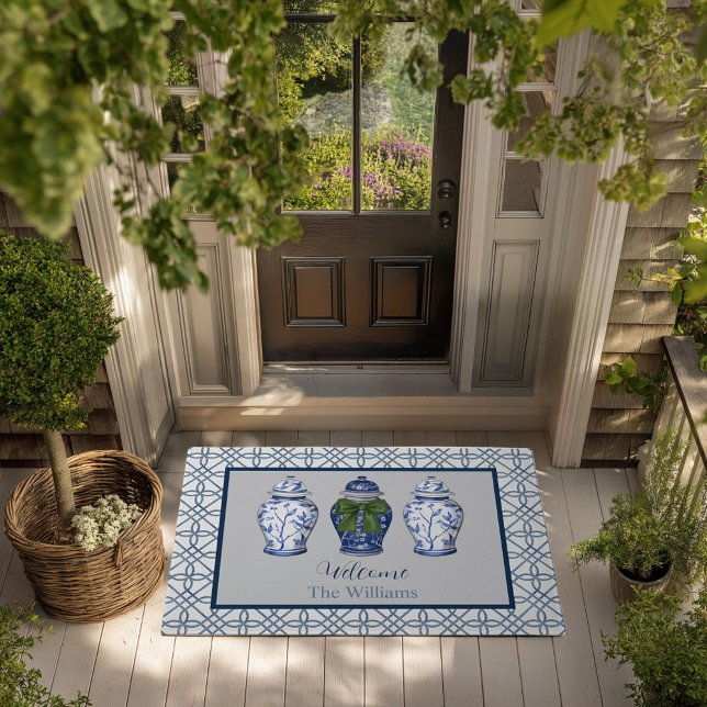 Tapete Nome personalizado de Jar de Ginger Chinoiserie Be (Ginger Jar Chinoiserie custom name personalized doormat)