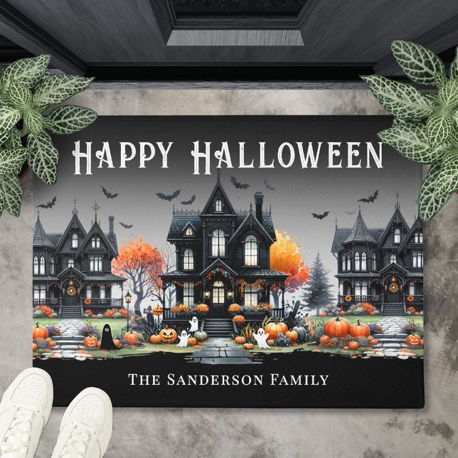 Tapete Nome Personalizado Feliz Dia das Bruxas (Personalized Name Happy Halloween Doormat)