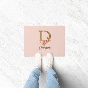 Tapete Nome Personalizado Folha de Ouro Blush Rosas Cor-d