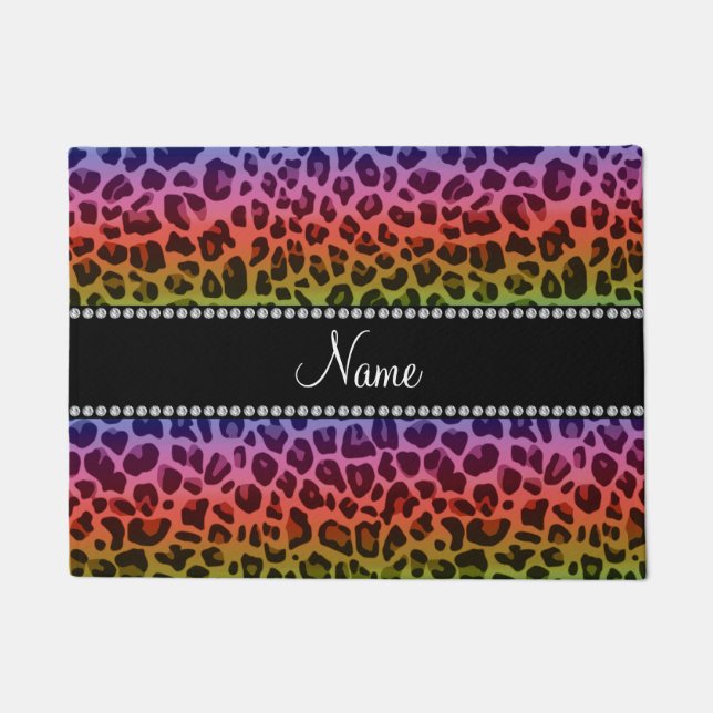 Tapete Nome personalizado padrão leopardo arco-íris (Frente)