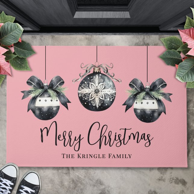 Tapete Nome Personalizado Rosa Natal (Personalized Name Pink Christmas Doormat)