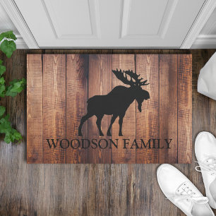 Tapete Nome Rustic Wood Family Name Moose Silhouette