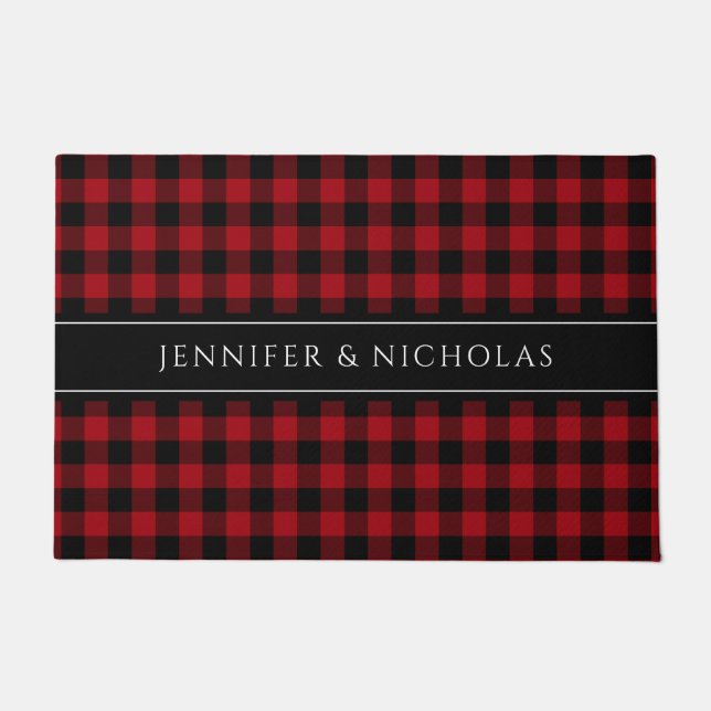 Tapete Nome Xadrez Gingham Vermelho Rústico (Frente)