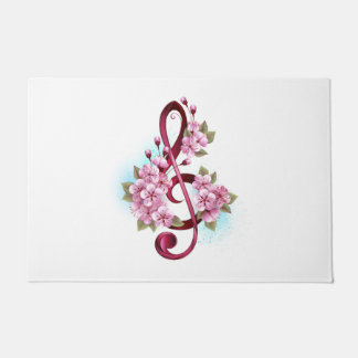Tapete Notas de clave de trecho musical com flores de Sak