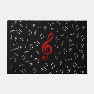 Tapete notas de música vermelha e preto prateado