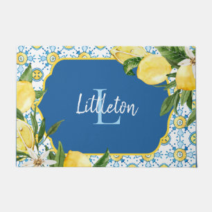 Tapete Novo Lar Personalizado do Monograma do Lemon Medit
