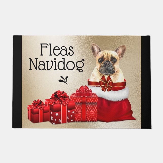 Tapete O biscoito francês engraçado pulga-natal navidog (Frente)