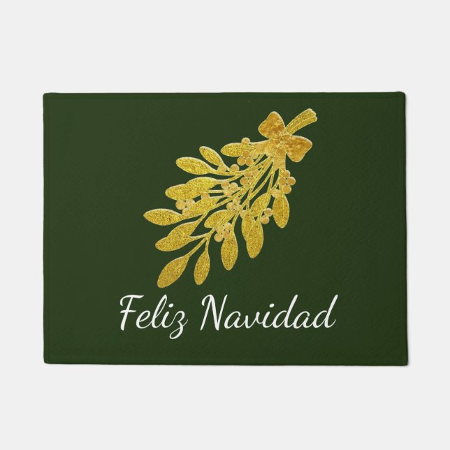 Tapete O visco Dourado Feliz Navidad personaliza (Frente)