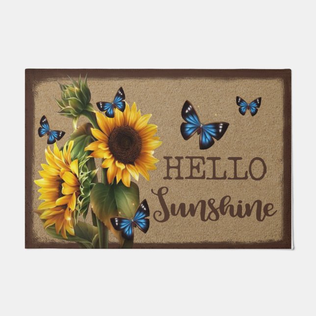 Tapete Olá Sunshine Blue Butfly Vs Sunflower (Frente)