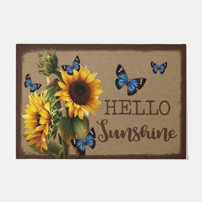 Tapete  Olá Sunshine Butterfly Sunflower Mat (Frente)