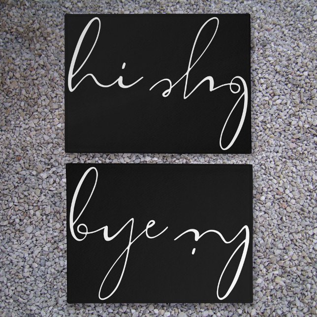 Tapete Olá Tchau Moderno Script de Caligrafia Elegante (Hi Bye Modern Elegant Calligraphy Script Doormat)