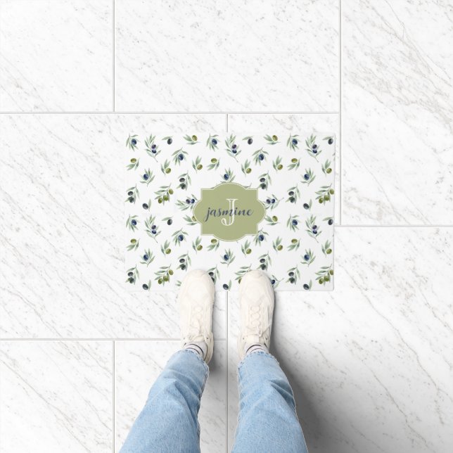 Tapete Olive Green Monogram Name Watercolor Chic Pattern (Interior)