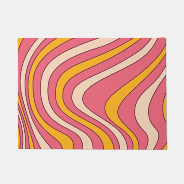 Tapete Ondas do estilo retrô cor-de-rosa e laranja (Frente)
