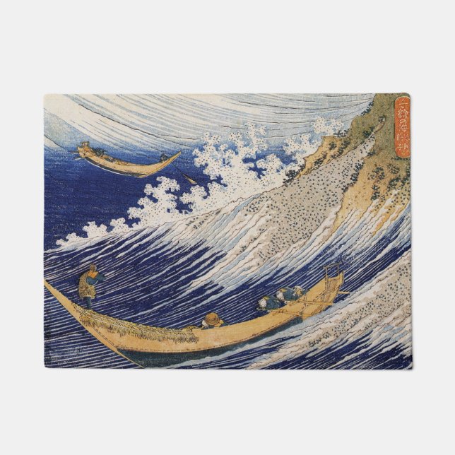 Tapete Ondas do Oceano de Hokusai Barcos no Mar (Frente)