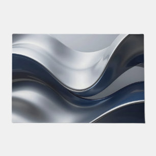 Tapete Ondas Fluidas Prateadas e Azuis-Marinho Abstratas 