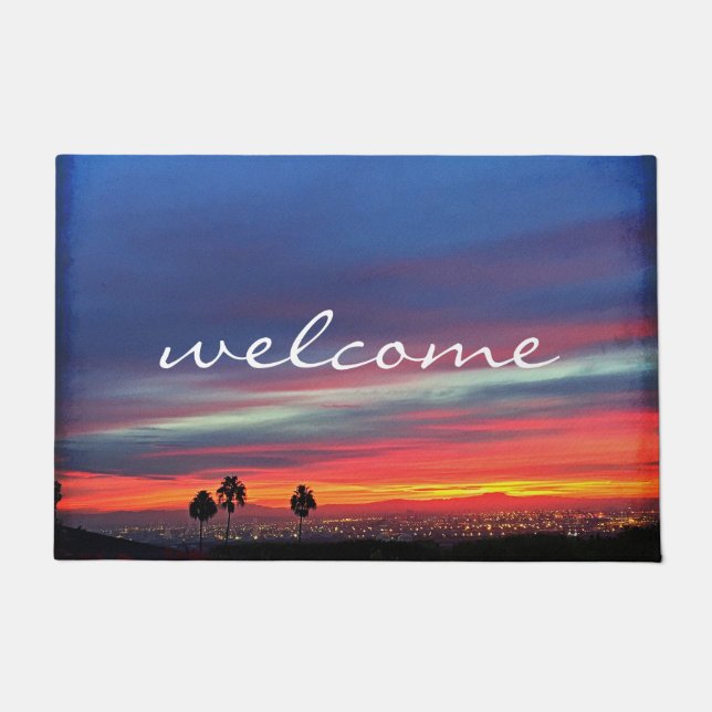 Tapete Orange Blue Clouds Sunset Landscape Photo Welcome (Frente)