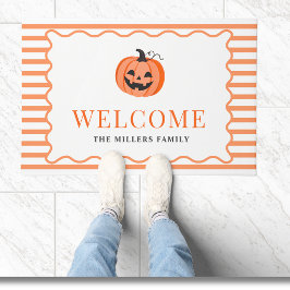 Tapete Orange Striped Pumpkin Halloween Welcome