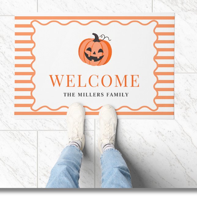 Tapete Orange Striped Pumpkin Halloween Welcome  (Criador carregado)