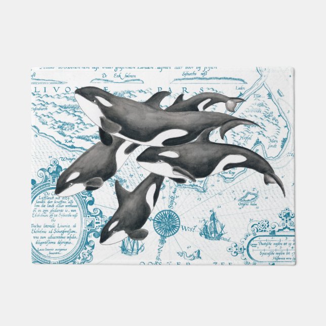 Tapete Orca whales família antiga azul (Frente)
