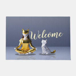 Tapete Origami Gold Foil Yoga Meditando Mulher-Gato