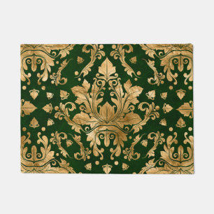 Tapete Ornamento de Vintage Damask - Verde e ouro