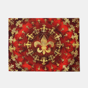 Tapete Ornamento Fleur-de-lis Marble Vermelho e Dourado