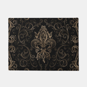 Tapete Ornamento Fleur-de-lis Preto e Dourado