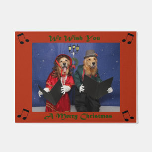 Tapete Os Carolers do golden retriever cantam o Feliz